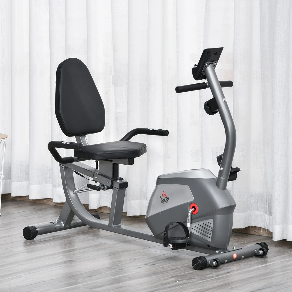 Aosom Recumbentinis treniruoklis su LCD ekranu, pilkas ir sidabrinis, iki 110 kg