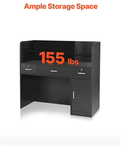 Koduva Registratūros stalas VEVOR, MDF, juodas, 120 x 48 x 110 cm