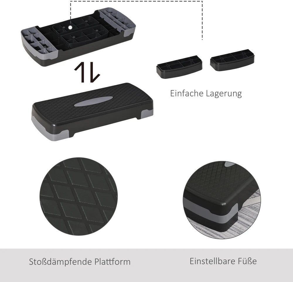 Aosom Reguliuojama aerobikos platforma, 10 arba 15 cm, juoda ir pilka, iki 150 kg