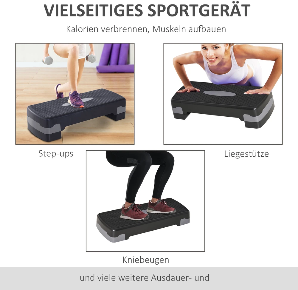 Aosom Reguliuojama aerobikos platforma, 10 arba 15 cm, juoda ir pilka, iki 150 kg