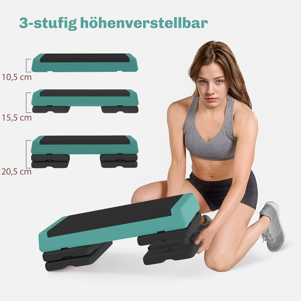 Aosom Reguliuojama aerobikos step platforma, žalia / juoda, 77 x 36 cm, 3 aukščiai