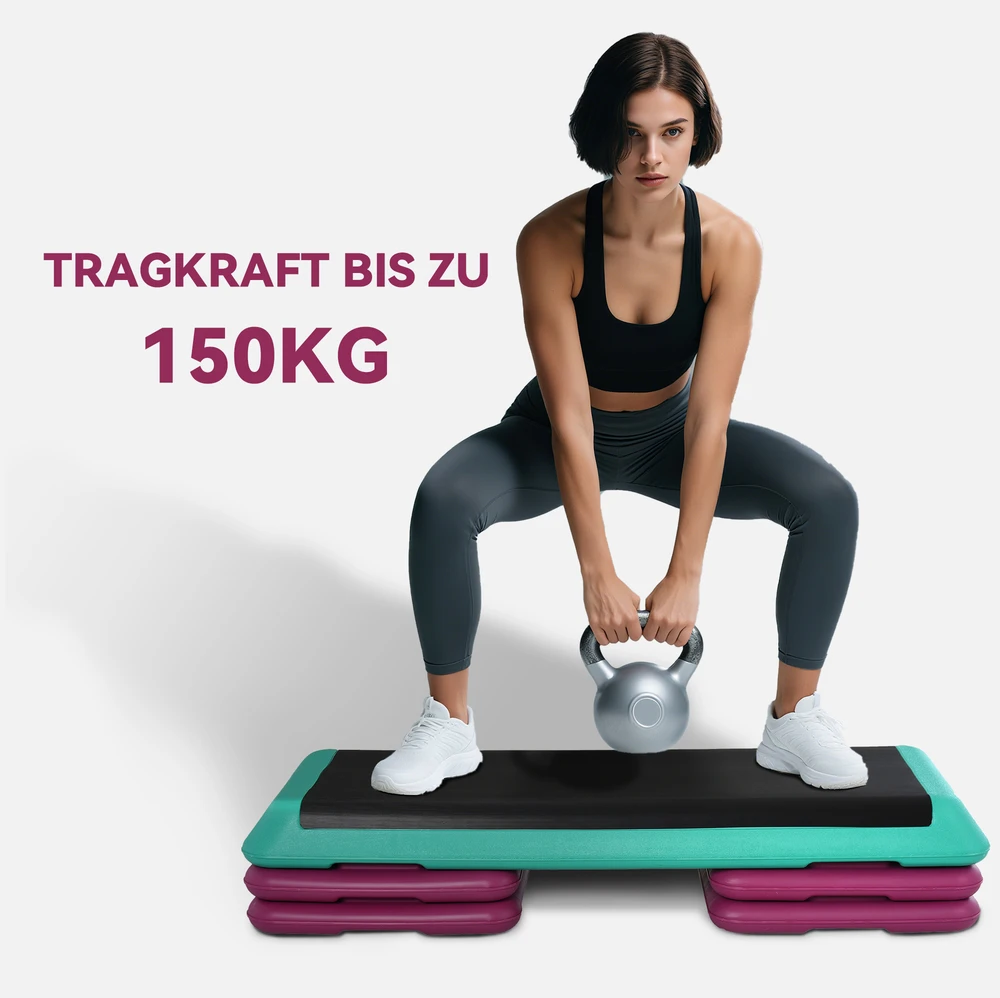 Aosom Reguliuojama aerobikos step platforma, juoda / žalia / violetinė, 110 x 40 x 20 cm