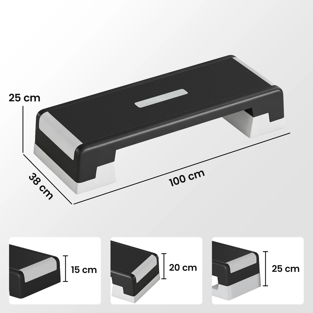 Aosom Reguliuojama aerobinė step platforma, 100 x 38 cm, juoda+pilka