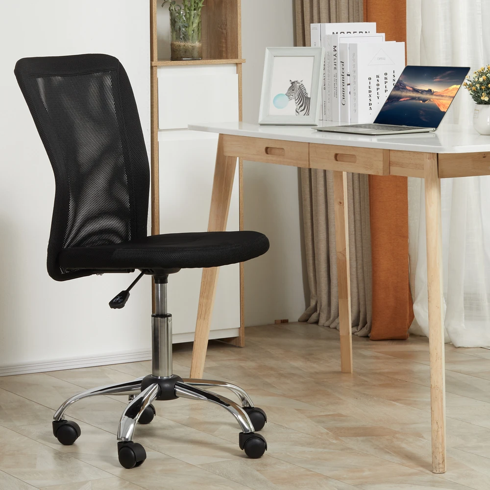 Aosom Reguliuojama biuro kėdė be porankių, tinklinis atlošas, juoda, 90–100 cm