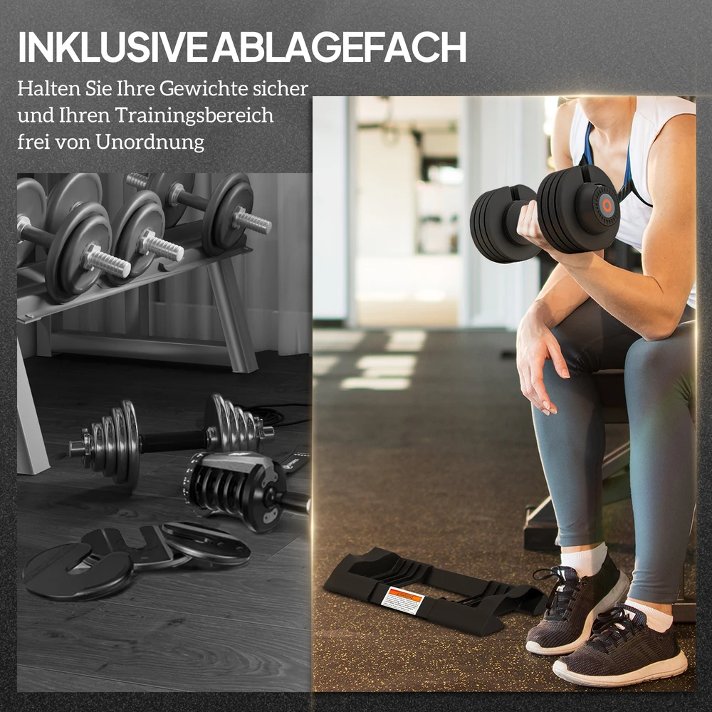 Aosom Reguliuojama hantelė, 6-20 kg, juoda, su laikymo padėklu