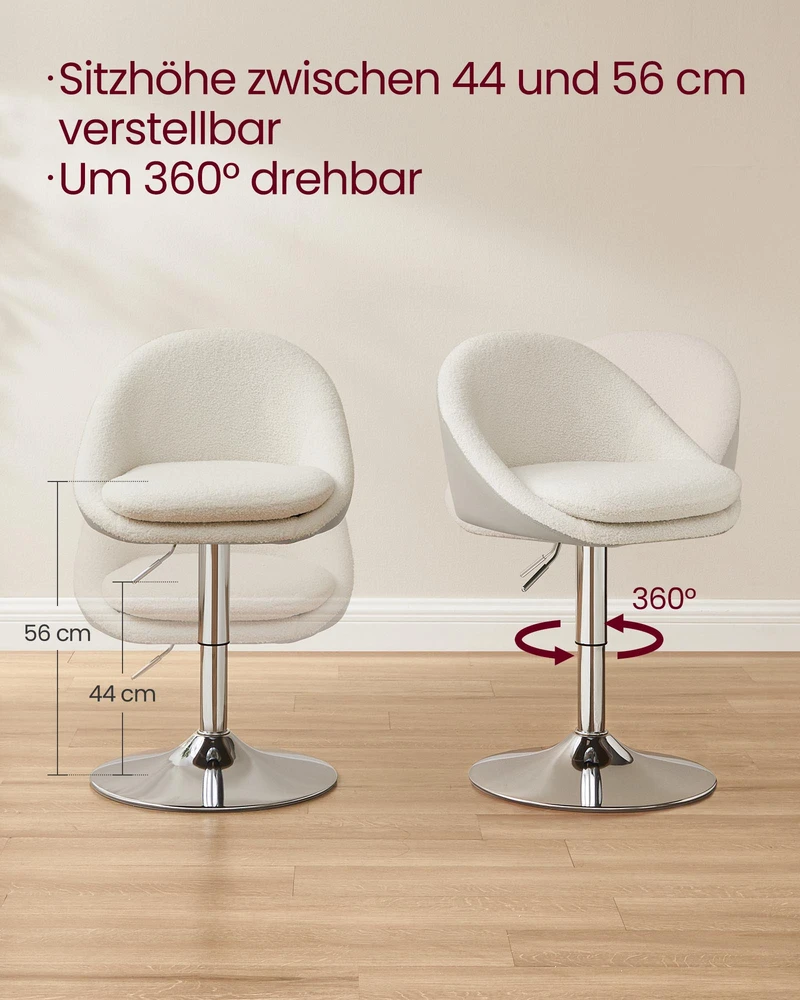 Songmics Reguliuojama kėdė su atlošu ir pagrindu, kreminės baltos spalvos, 52,5 x 50 x 81,5–93,5 cm