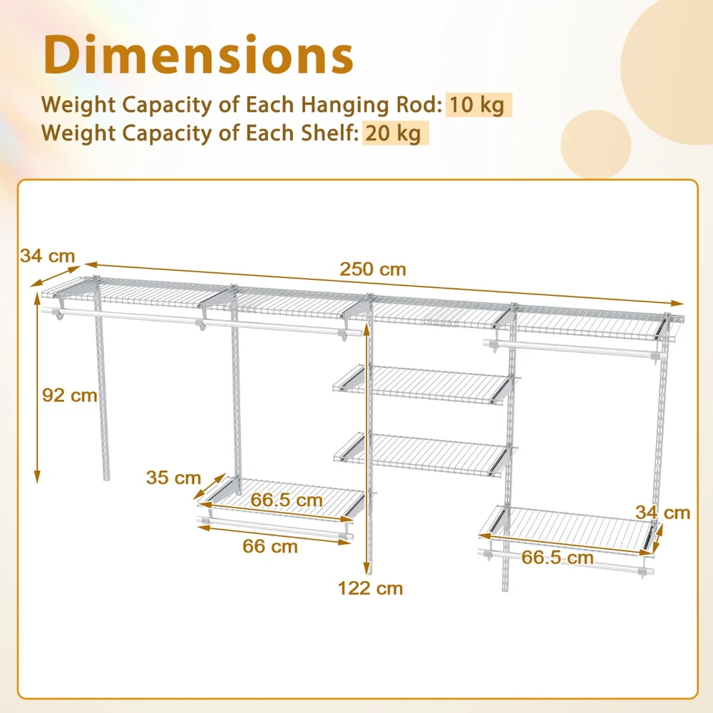 Promotion Reguliuojama metalinė lentynų sistema 122-244cm balta RTJZ10353WH