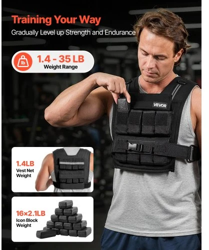 VEVOR Reguliuojama svorio liemenė JS-VEST007, juoda, 0,63-16 kg