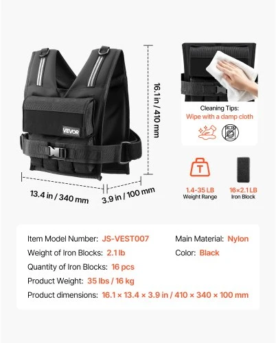 VEVOR Reguliuojama svorio liemenė JS-VEST007, juoda, 0,63-16 kg