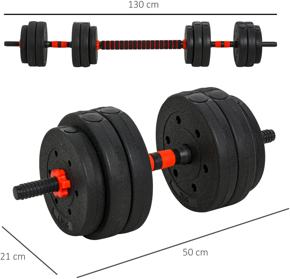 Aosom Reguliuojamas 2 viename hantelių ir štangos rinkinys iki 25 kg, 12 diskų