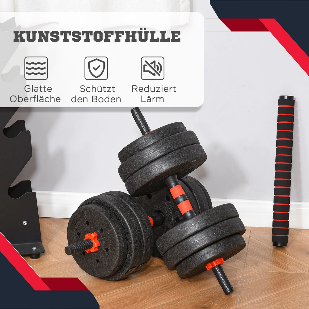 Aosom Reguliuojamas 2 viename hantelių ir štangos rinkinys iki 25 kg, 12 diskų