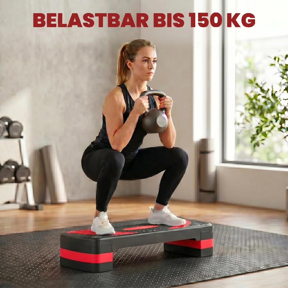 Aosom Reguliuojamas aerobikos stepas, juoda ir raudona, 80 x 31 x 10-20 cm