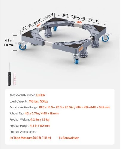 Koduva Reguliuojamas buitinės technikos pagrindas VEVOR LDH07, iki 181 kg, 41-69 cm