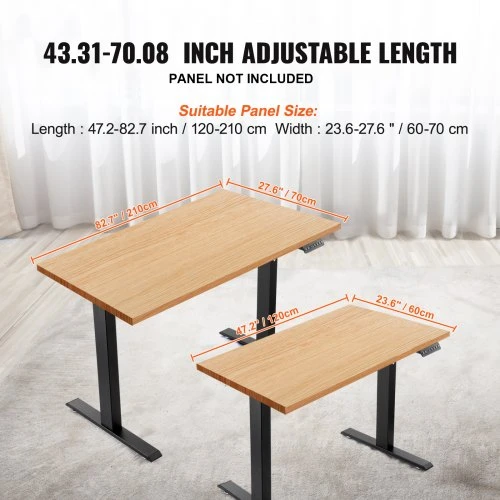 Koduva Reguliuojamas elektrinio stalo rėmas VEVOR ZW-14, dvigubas variklis, juodas, 70-117 cm