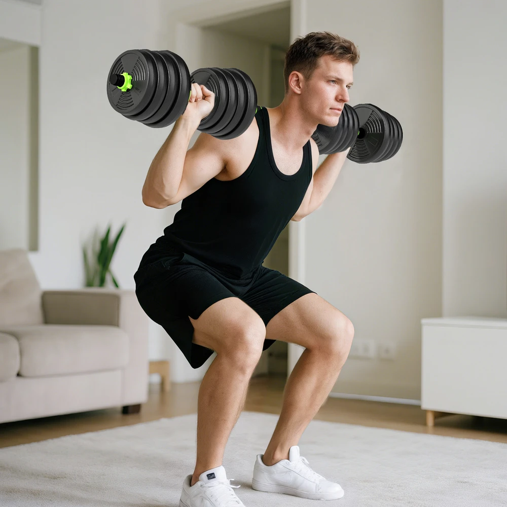 Aosom Reguliuojamas hantelių ir štangos rinkinys, 30 kg, žalias