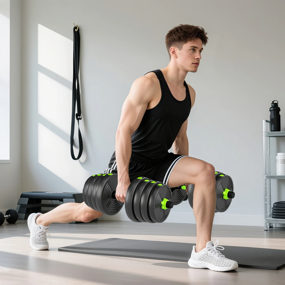 Aosom Reguliuojamas hantelių ir štangos rinkinys, 30 kg, žalias