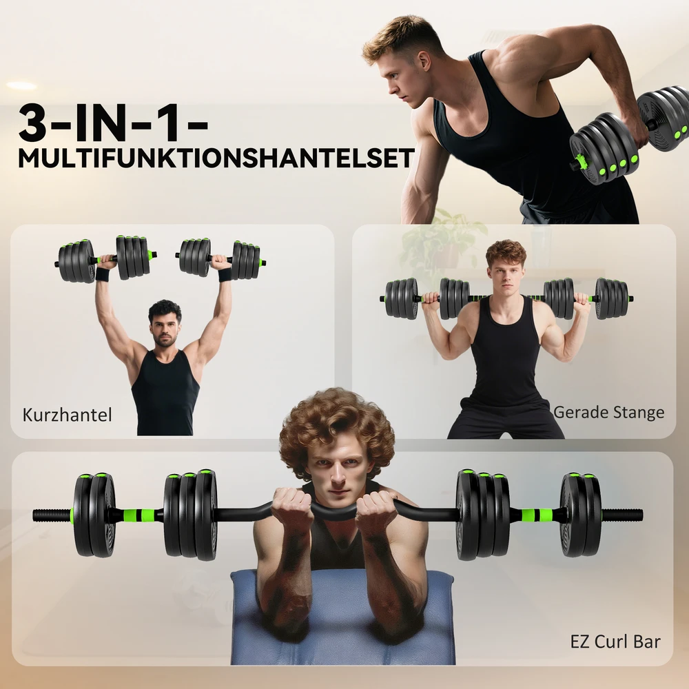Aosom Reguliuojamas hantelių ir štangos rinkinys, 30 kg, žalias