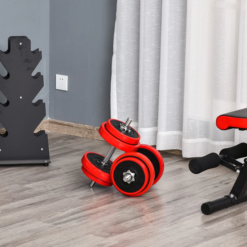Aosom Reguliuojamas hantelių ir štangos rinkinys, 20 kg, raudona ir juoda, 2-in-1