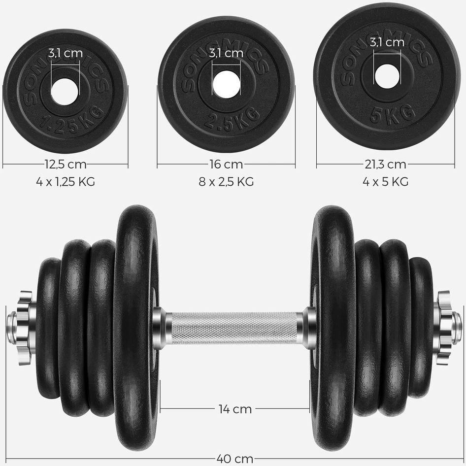Koduva Reguliuojamas ketaus hantelių rinkinys, 50 kg, juodas