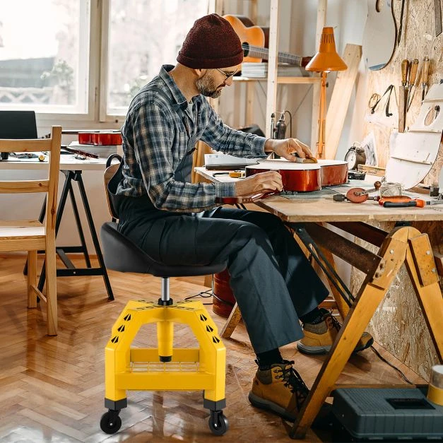 Promotion Reguliuojamas mechaniko kėdė su ratukais ir įrankių dėklu geltona