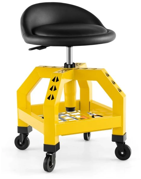 Promotion Reguliuojamas mechaniko kėdė su ratukais ir įrankių dėklu geltona