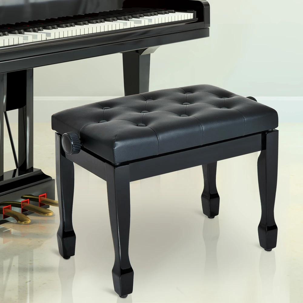Aosom Reguliuojamas pianino suolelis, juodas, 64 x 35 x 45-55 cm
