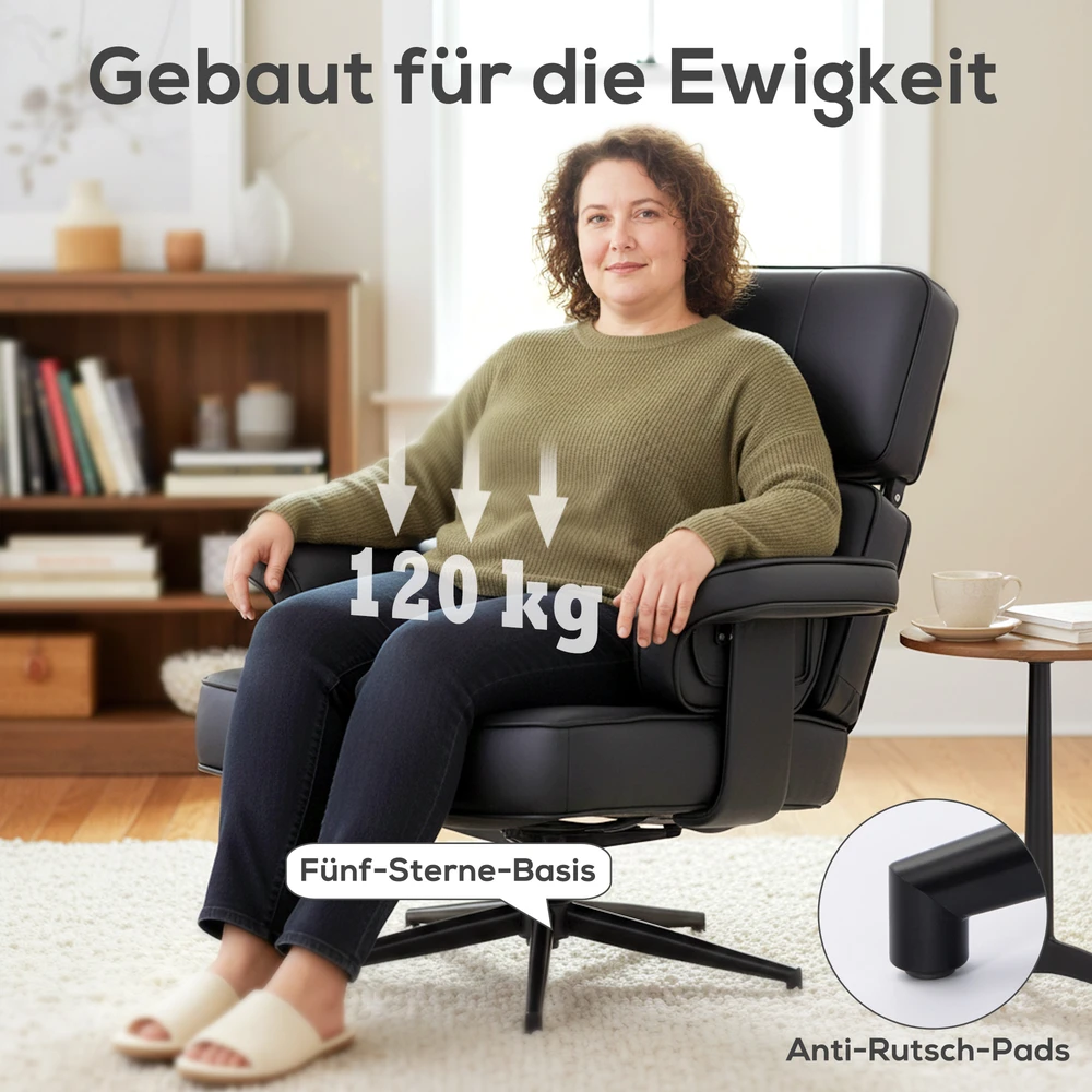 Aosom Reguliuojamas poilsio krėslas su pakoju, dirbtinė oda, juodas, 120 kg