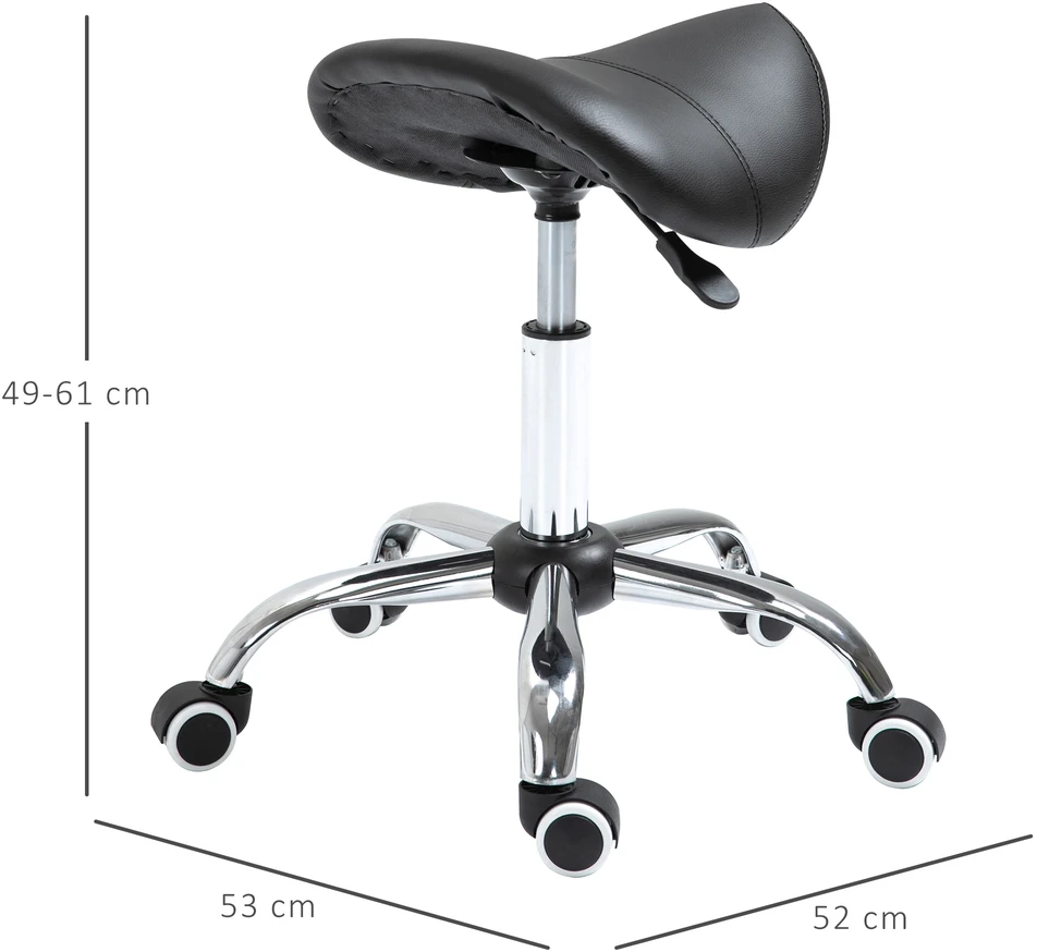 Aosom Reguliuojamas ratukinis balninis taburetė, juoda, 49-61 cm