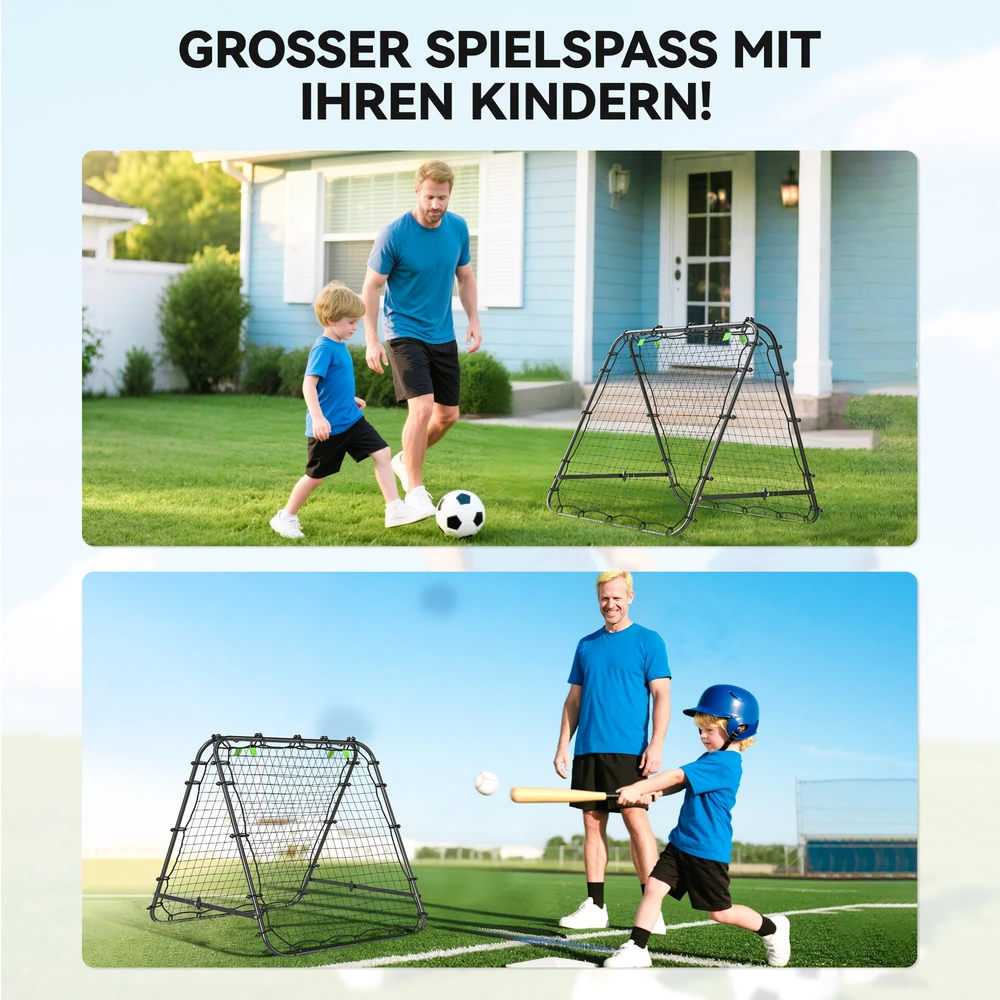Aosom Reguliuojamas sulankstomas futbolo rebounderis, plieno rėmas, juodas, 100 x 68-95 x 90 cm