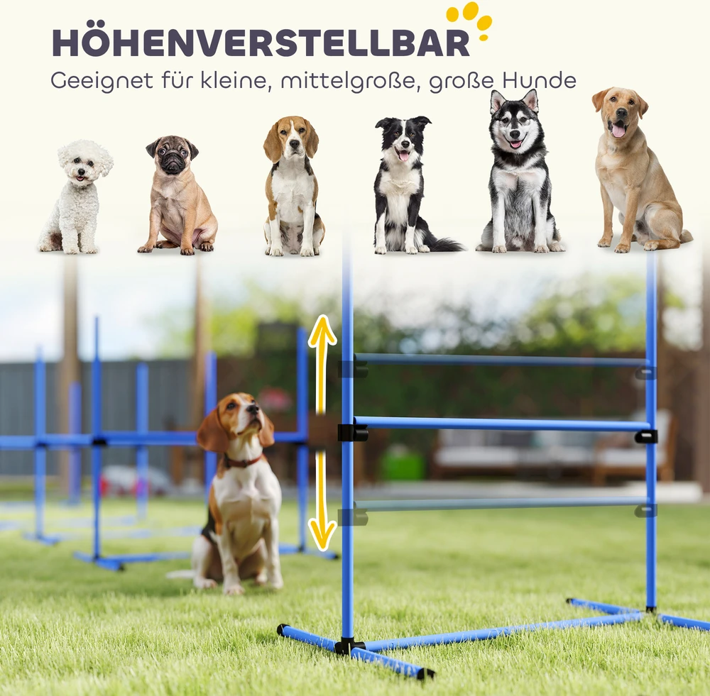 Aosom Reguliuojamas šunų agility rinkinys, 4 dalių, mėlynas, 99 x 65 x 94 cm