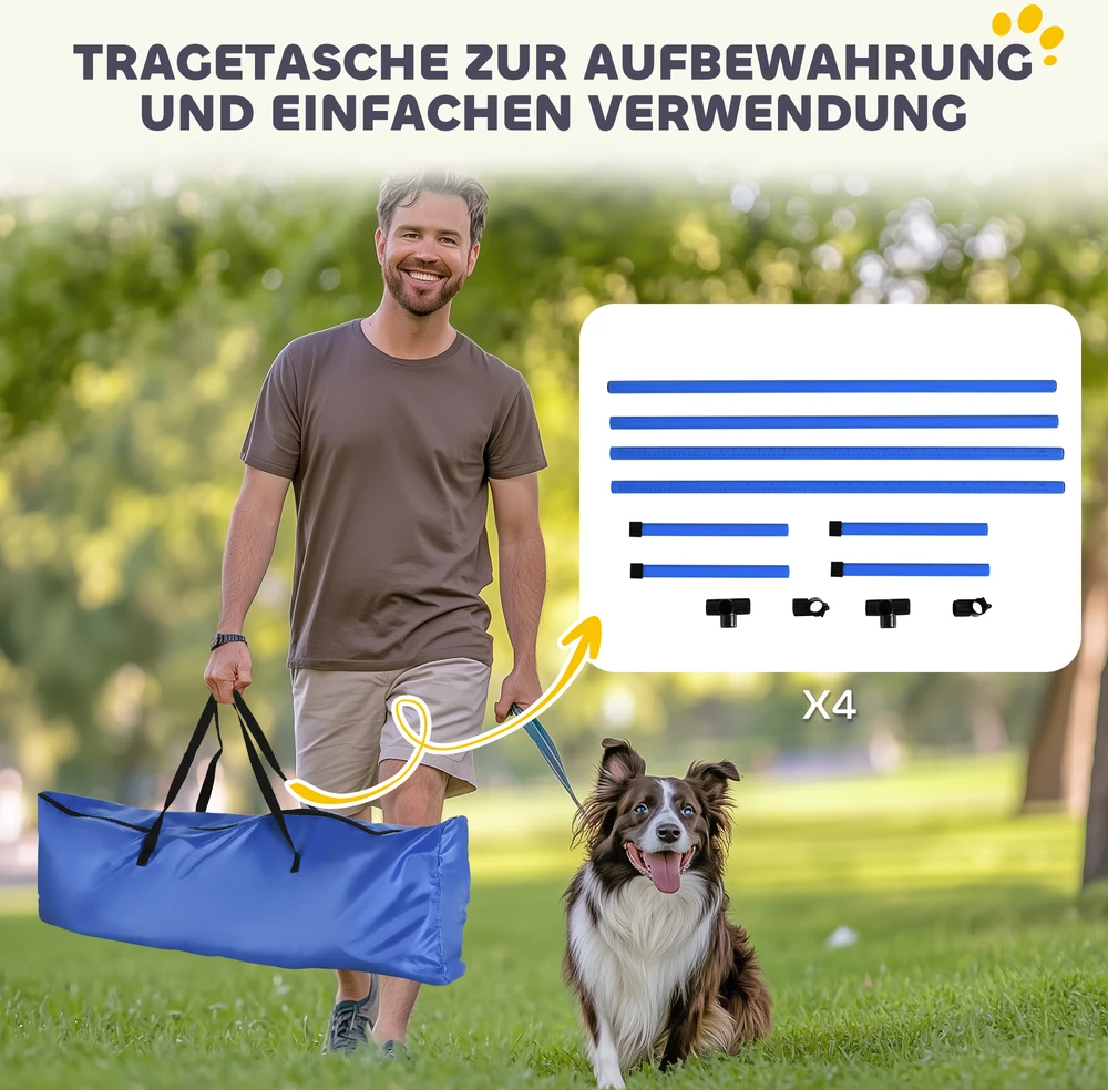 Aosom Reguliuojamas šunų agility rinkinys, 4 dalių, mėlynas, 99 x 65 x 94 cm
