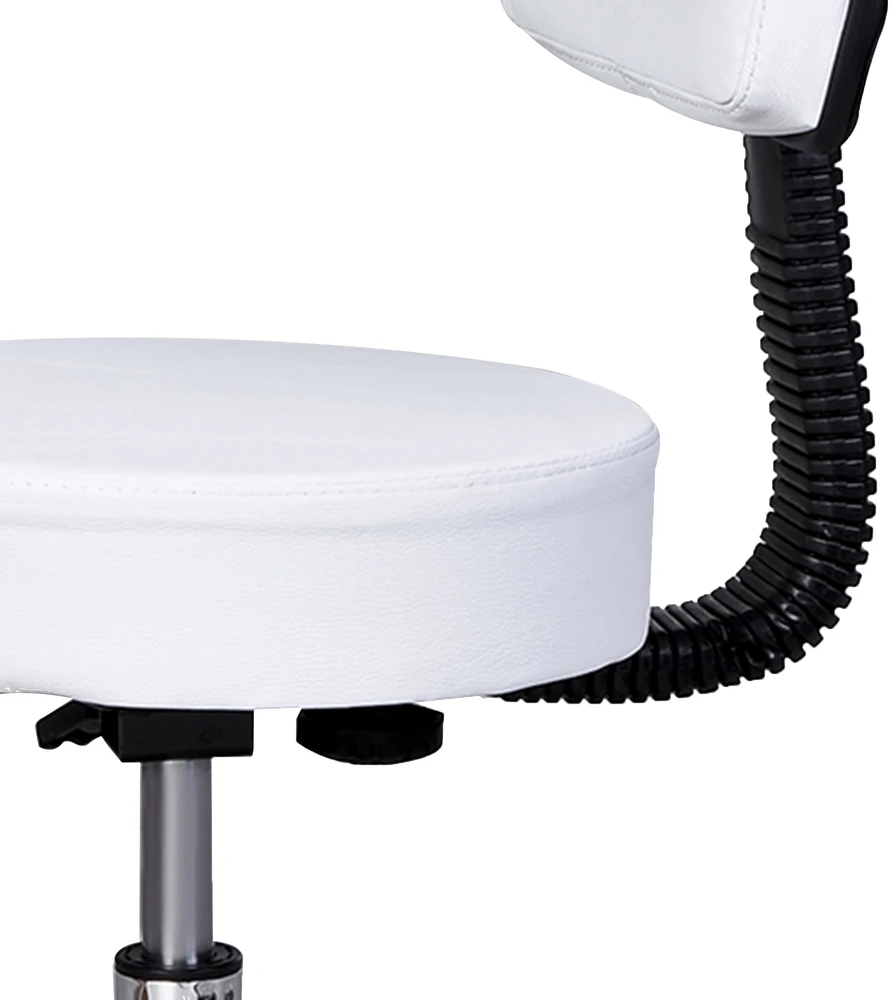 Aosom Reguliuojamas taburetė su ratukais ir atkalte, balta, Ø35 cm, 72–84 cm