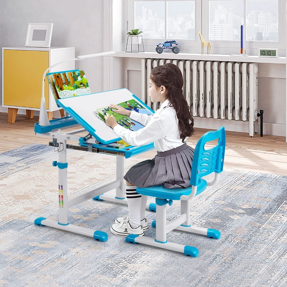 Promotion Reguliuojamas vaikiškos studijų stalas ir kėdė, mėlyna