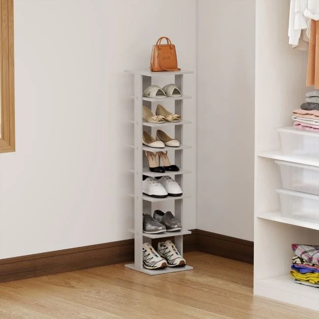 Promotion Reguliuojamo aukščio 8 lentynų pilka medinė batų lentyna