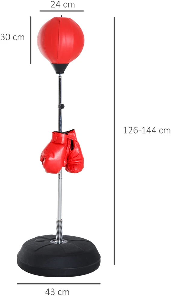 Aosom Reguliuojamo aukščio bokso kamuolio rinkinys su bokso pirštinėmis, raudonas, 126–144 cm