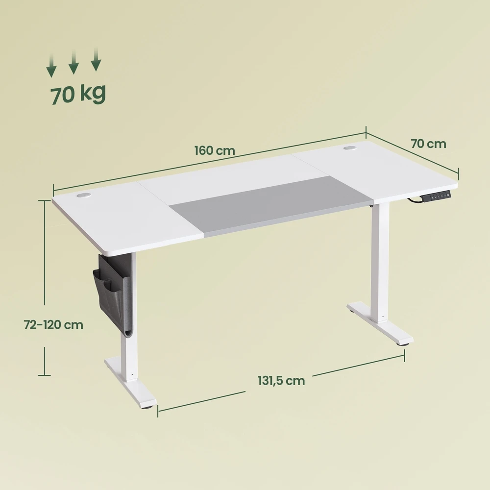 Koduva Reguliuojamo aukščio darbo stalas 160 x 70 cm, elektrinis, su 4 aukščių atmintimi, baltai pilkas