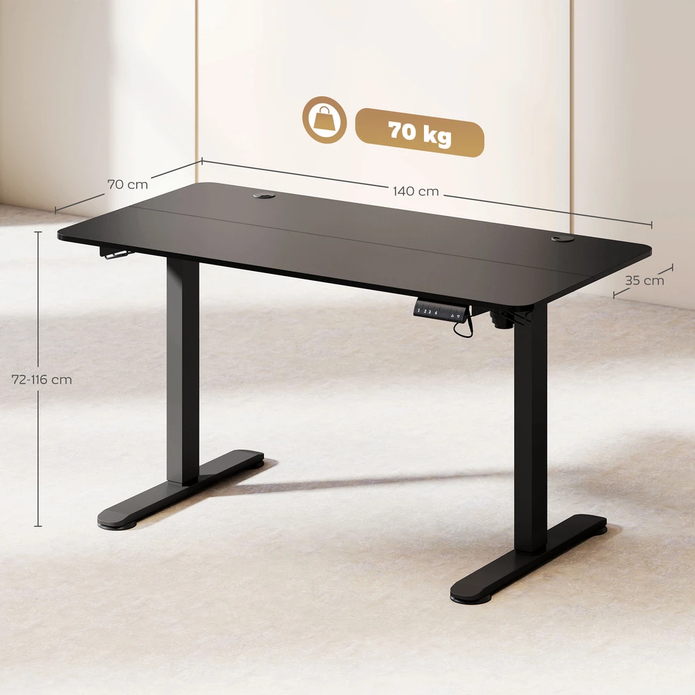 Aosom Reguliuojamo aukščio elektrinis darbo stalas, juodas, 140 x 70 x 72-116 cm