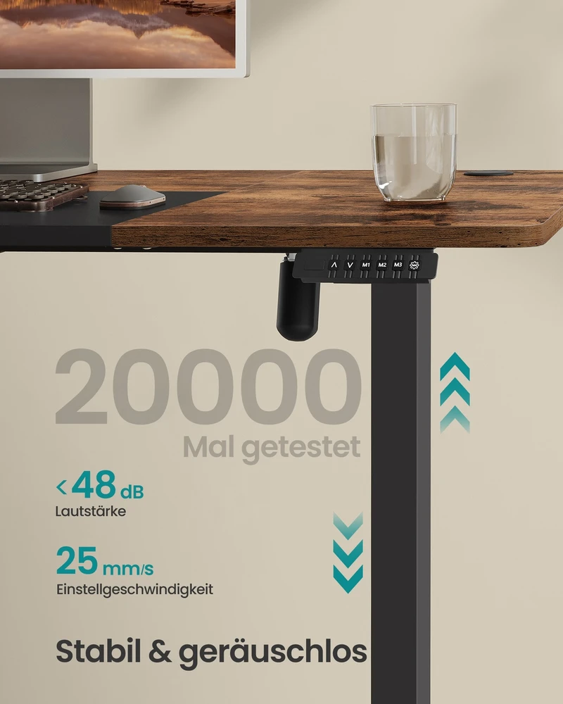 Koduva Reguliuojamo aukščio rašomasis stalas, elektrinis, 140 x 60 x 72–120 cm, vintažinės rudos-juodos spalvos