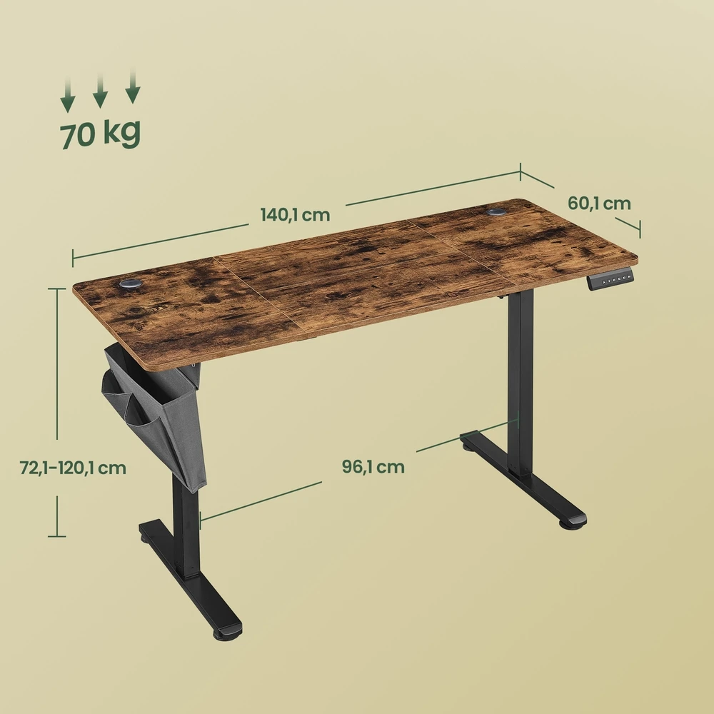 Koduva Reguliuojamo aukščio rašomasis stalas, 140 x 60 cm, rudas, atminties funkcija