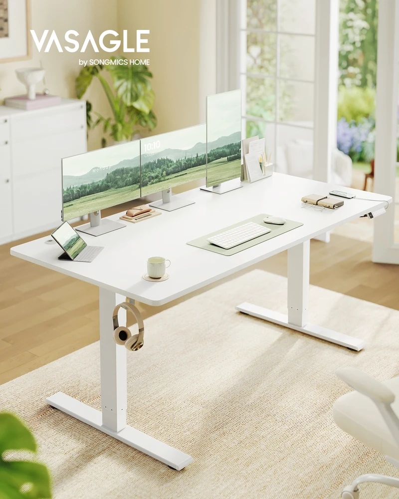 Koduva Reguliuojamo aukščio rašomasis stalas, 160 x 80 cm, USB-C, atminties funkcija, matinė balta