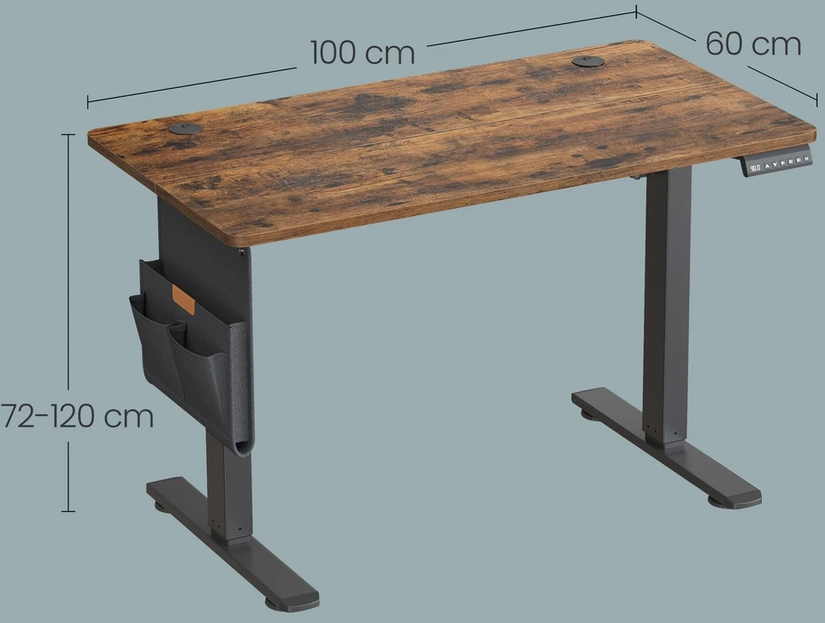 Songmics Reguliuojamo aukščio rašomasis stalas, 100 x 60 cm, juodas, su 4 aukščių atmintimi