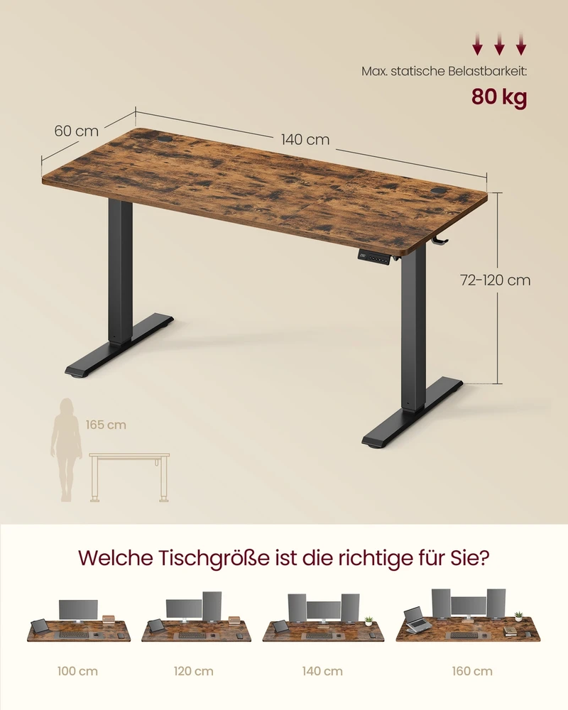 Koduva Reguliuojamo aukščio rašomasis stalas, 140 x 60 cm, medžio drožlių plokštė ir plienas, rudas