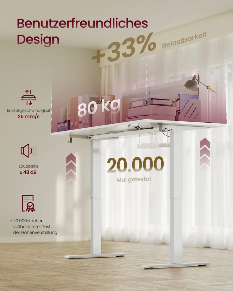 Koduva Reguliuojamo aukščio rašomasis stalas, 160 x 80 cm, USB-C, atminties funkcija, matinė balta