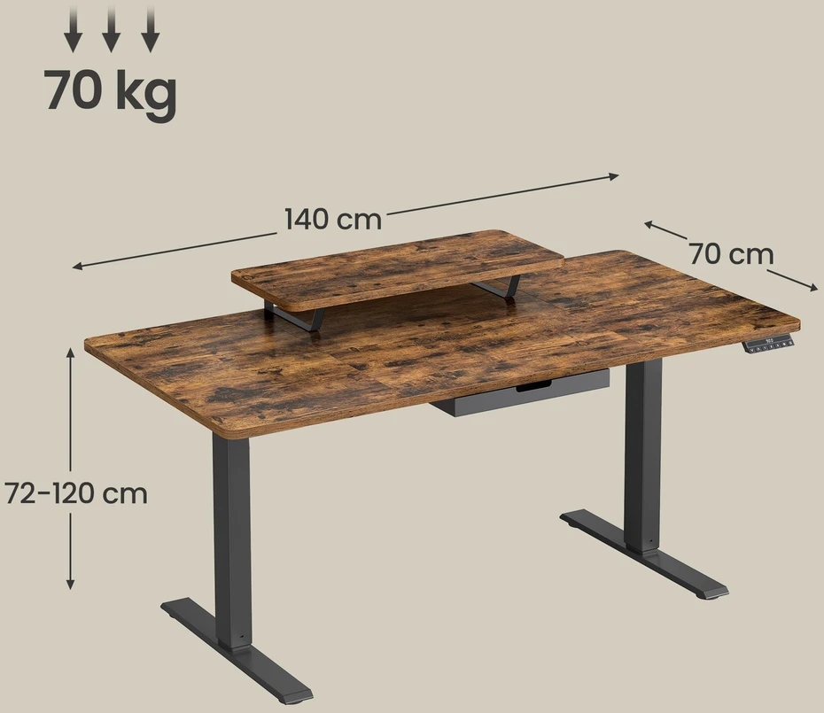 Koduva Reguliuojamo aukščio rašomasis stalas 140 x 70 cm, su monitoriaus stovu, stalčiumi