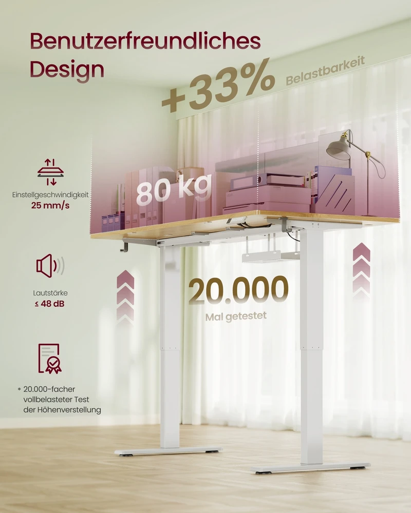 Songmics Reguliuojamo aukščio rašomasis stalas, 160 x 80 cm, auksinio ąžuolo spalvos