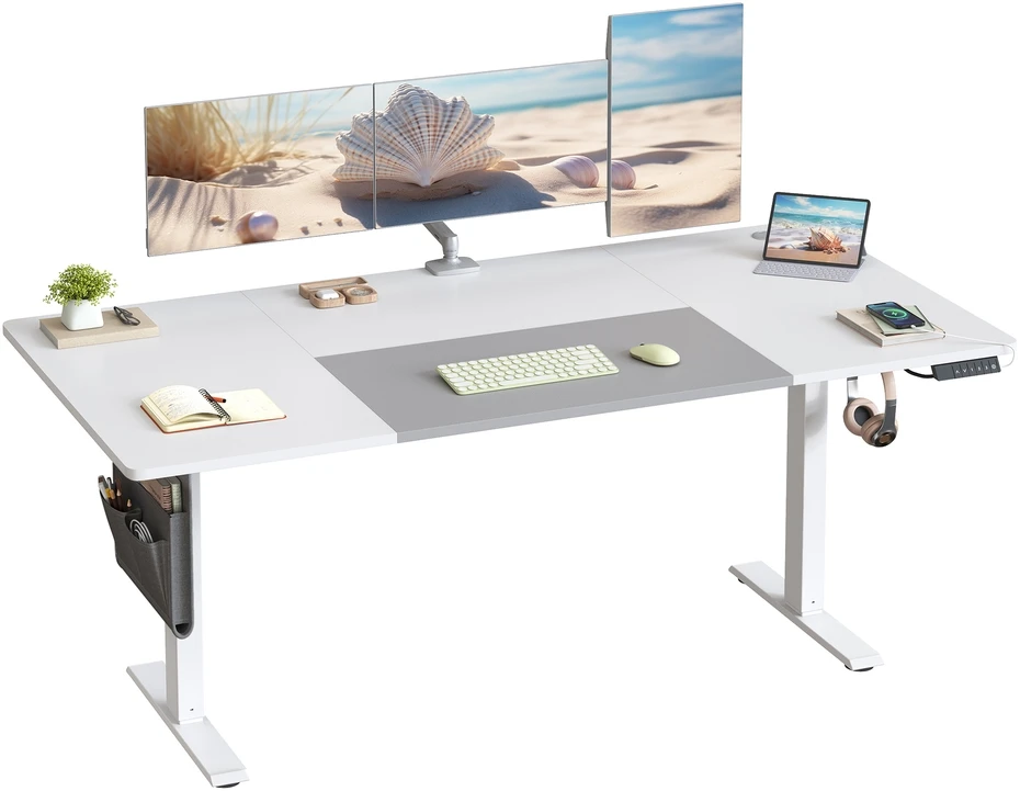Songmics Reguliuojamo aukščio rašomasis stalas, 180 x 80 cm, balta-pilka, su atminties funkcija