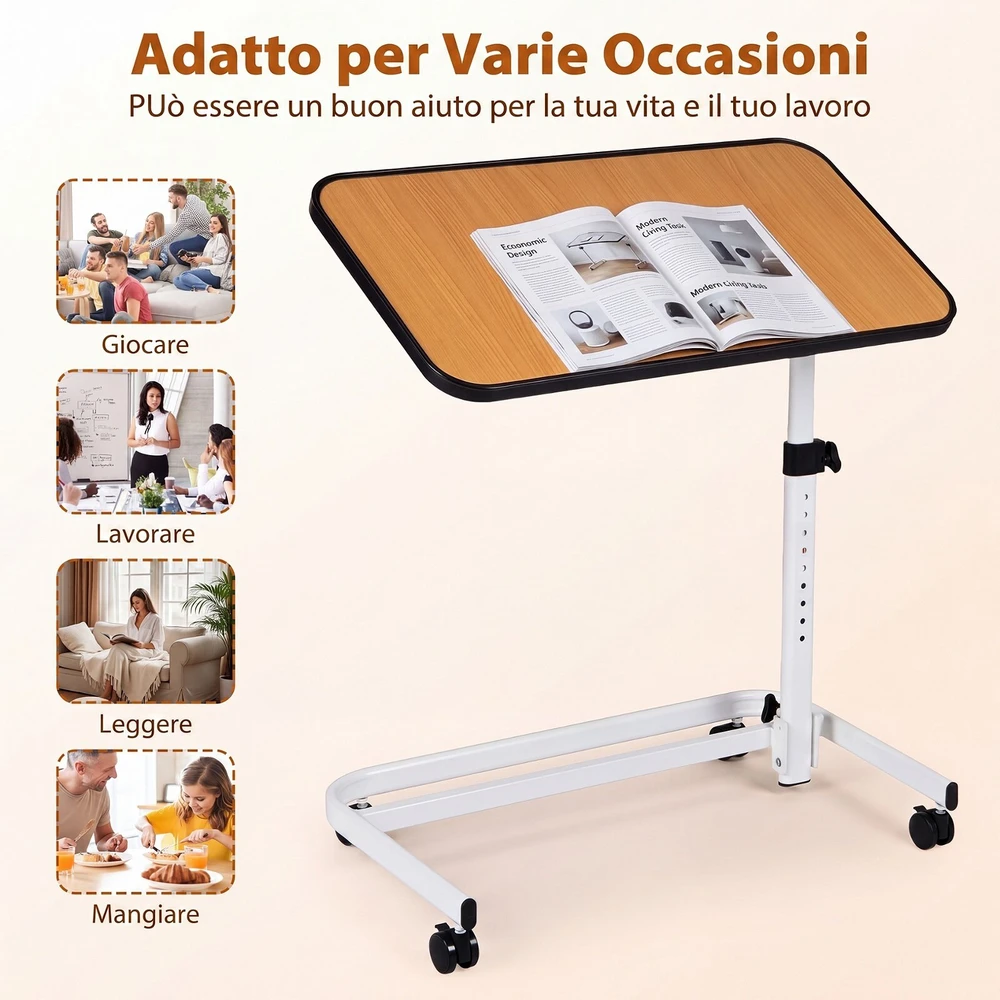 Promotion Reguliuojamo aukščio staliukas prie lovos su ratukais, baltas, 80 x 39 x 73-93 cm