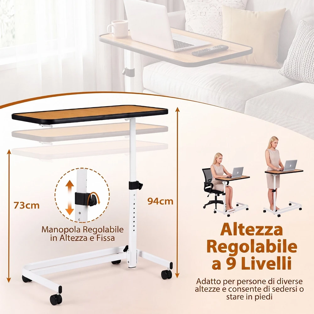Promotion Reguliuojamo aukščio staliukas prie lovos su ratukais, baltas, 80 x 39 x 73-93 cm