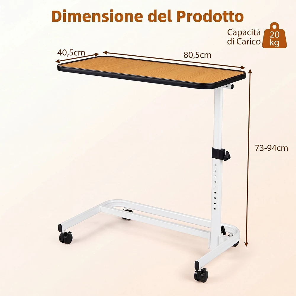 Promotion Reguliuojamo aukščio staliukas prie lovos su ratukais, baltas, 80 x 39 x 73-93 cm