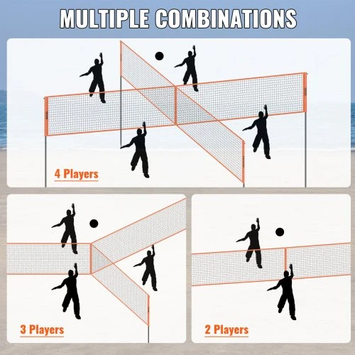 VEVOR Reguliuojamo aukščio tinklinio ir badmintono tinklo rinkinys JH-205, oranžinis, su nešiojimo krepšiu